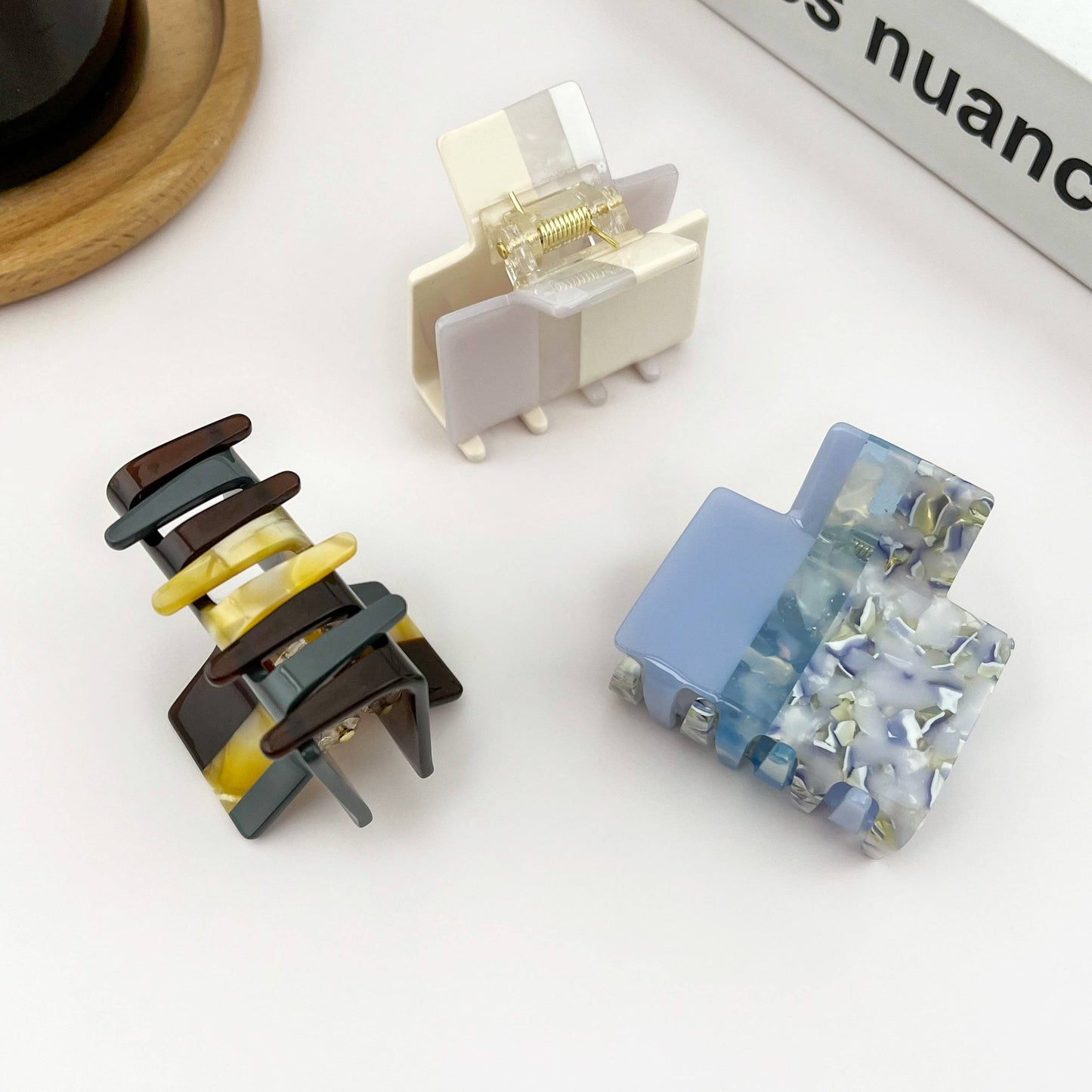 Tri-Color Striped Acetate Square Claw Hair Clip