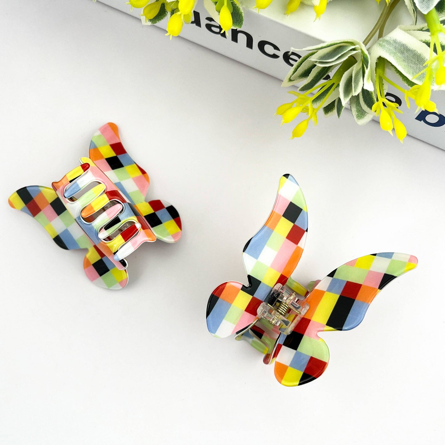 Colorful Checkerboard Butterfly Hair Claw Clip