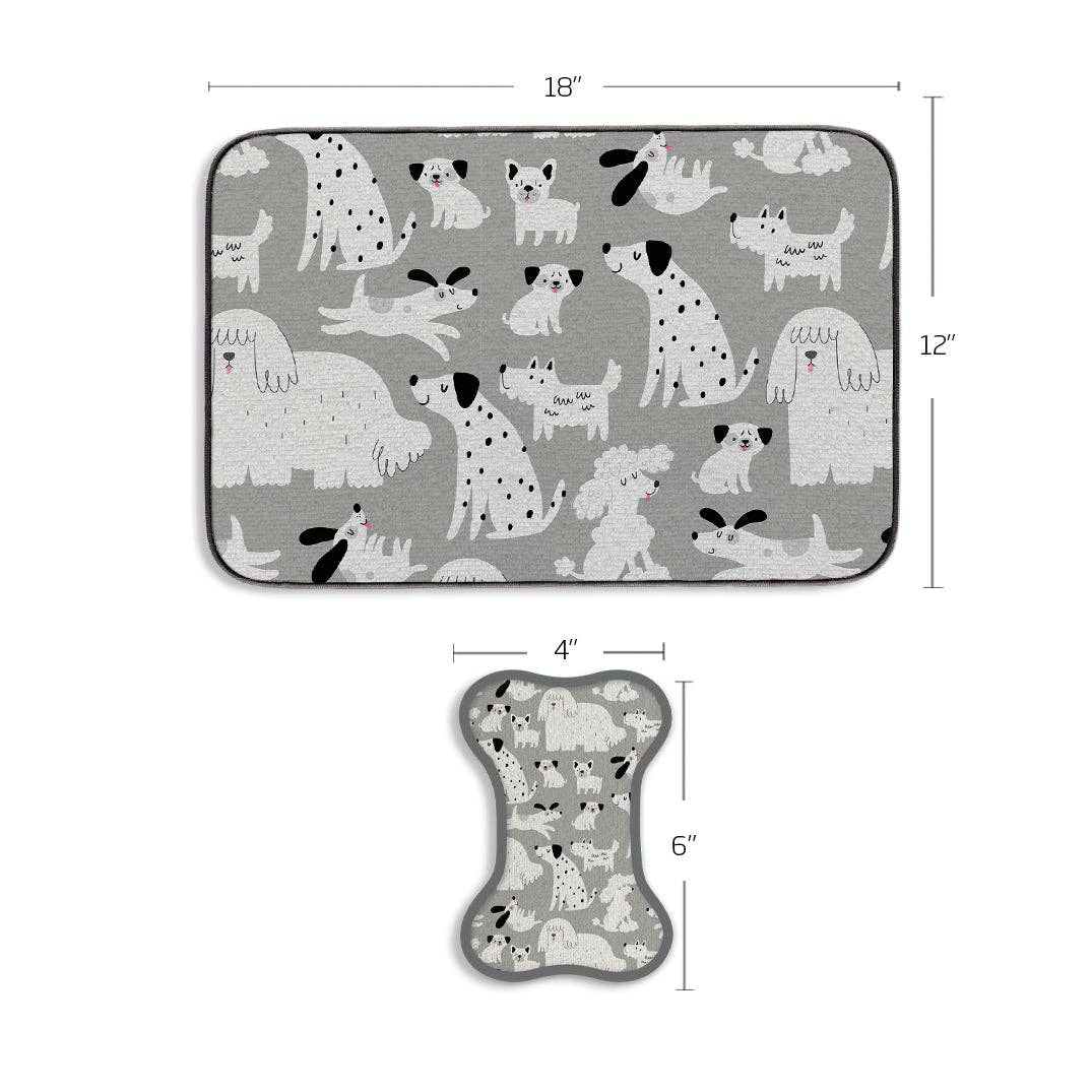 Gray & Black Dogs Bowl Mat & Scrubbie Set Dog Food Placemat
