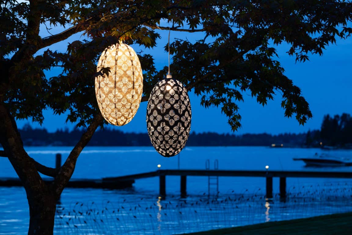 Stella Nova Outdoor Pendent Light- Geo Palm 22" Midnight