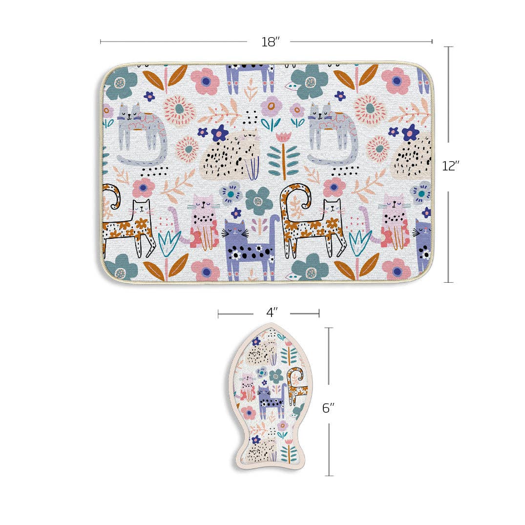 Floral Cat Bowl Mat & Scrubbie Set, Cat Lover Gift