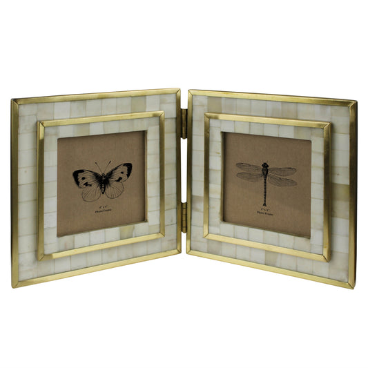 Double Frame Wht. Bone w/ Brass 4x4