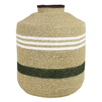 Green, Wht. striped Seagrass Basket