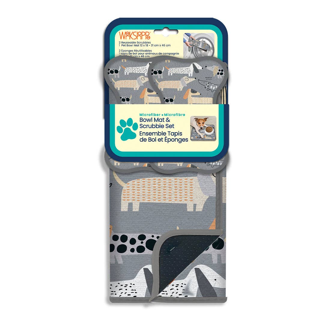 Dachshunds Bowl Mat & Scrubbie Set, Dog Food Placemat