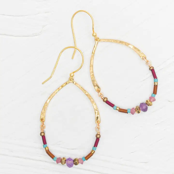 Oval half beaded hoop Earring