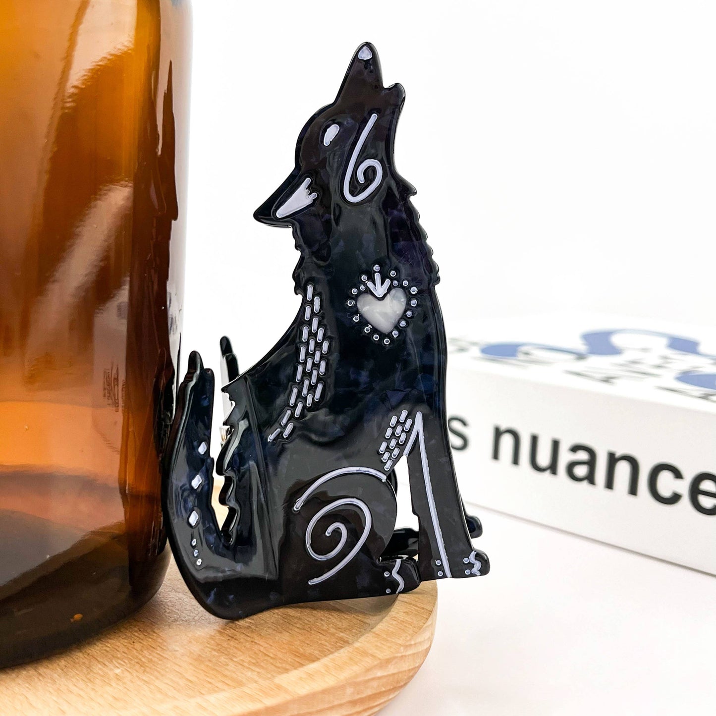 Black Wolf Hair Claw Clip, Cute Animal Hair Clip