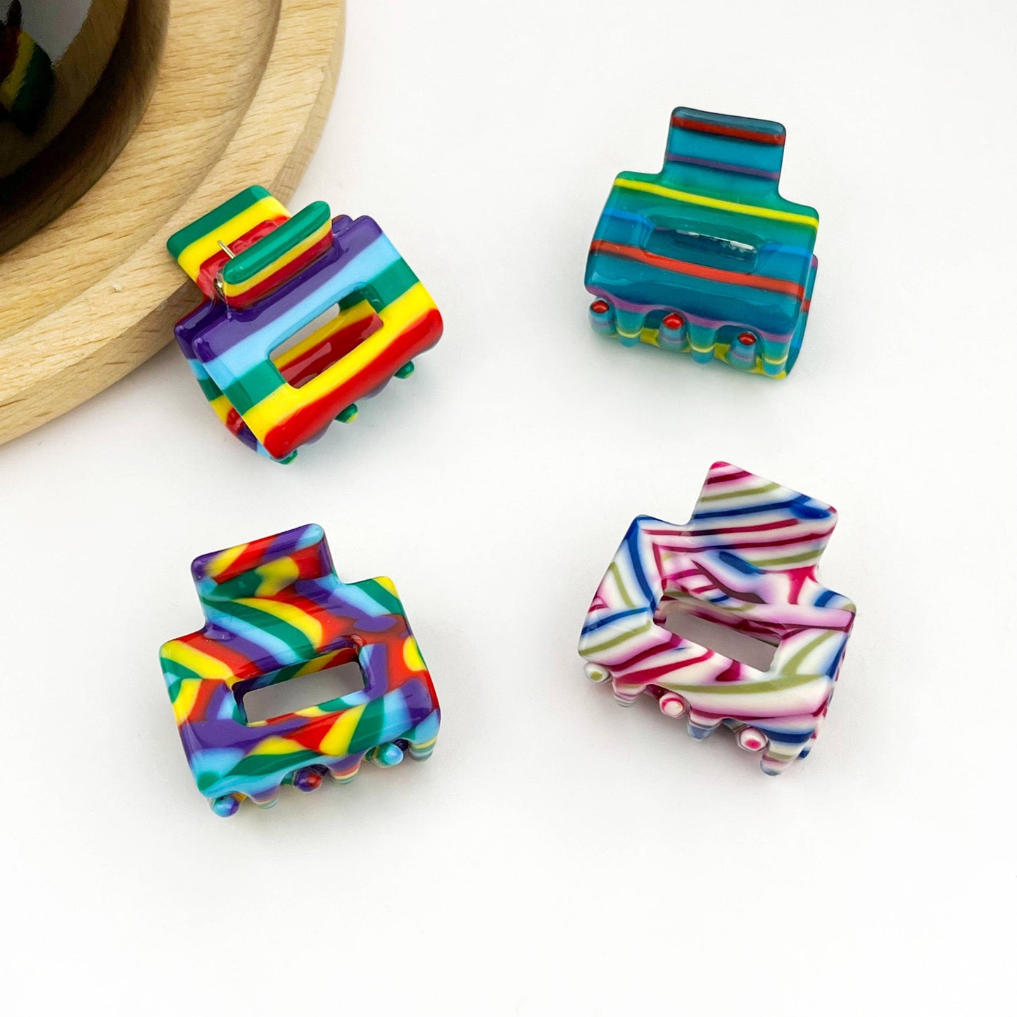 0.98'' Acetate Colorful Striped Mini Hair Claw Clip