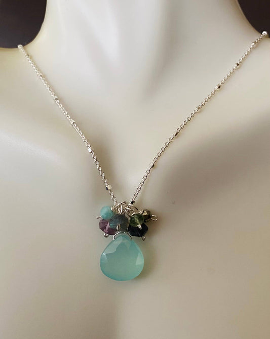 Chalcedony with rondelle cluster necklace