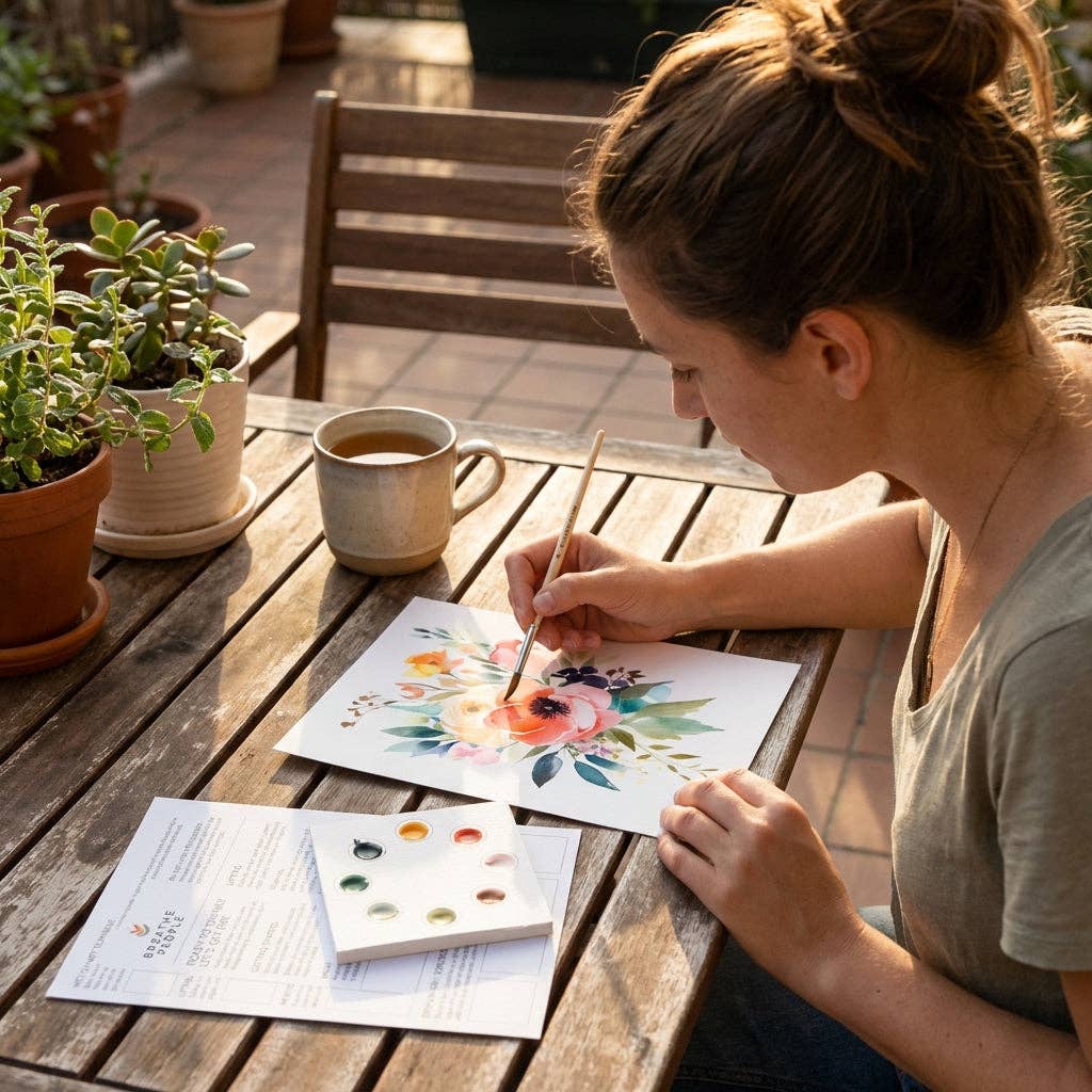 Brilliant Bouquet Watercolor Paint Set, Beginner Kit with Practice Sheets