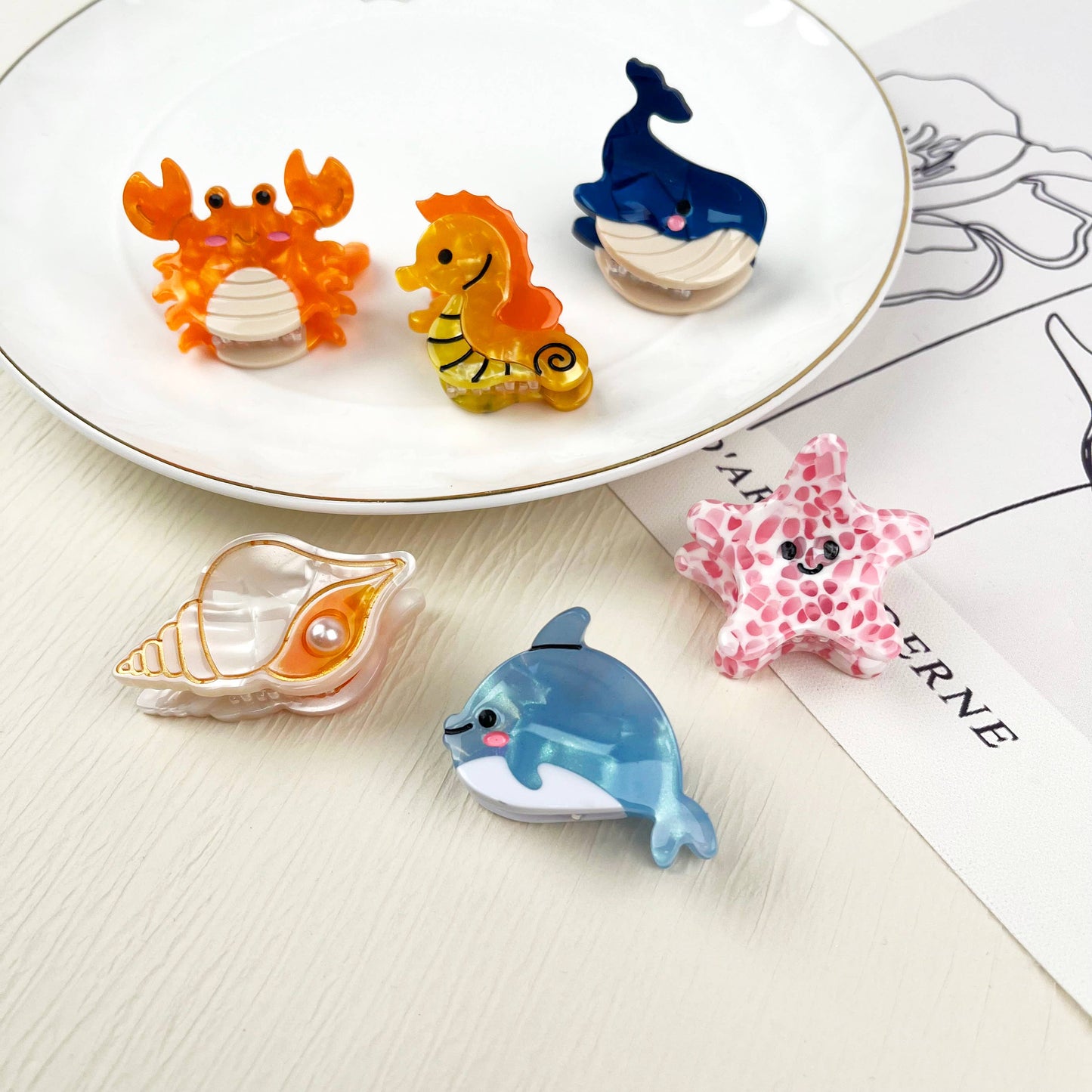 Acetate mini marine life hair clip crab conch claw clip