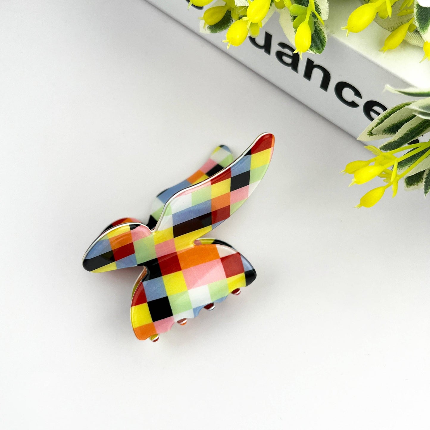 Colorful Checkerboard Butterfly Hair Claw Clip