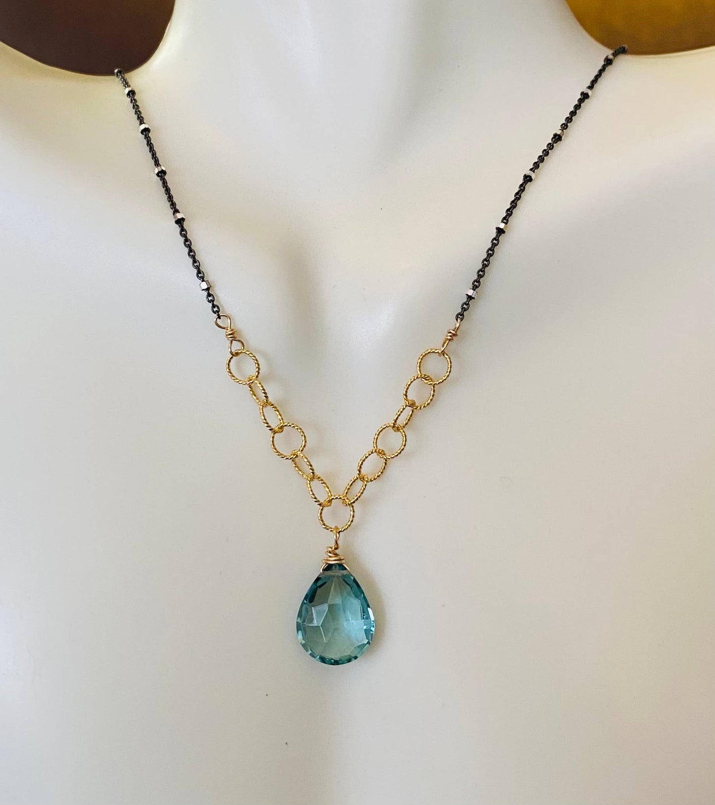 GSN27 Green amethyst mixed metal necklace