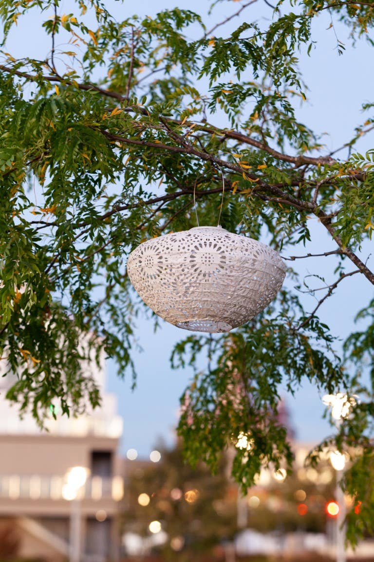 Stella Crown Chantilly Lace 13" Solar Lantern - Porcelain