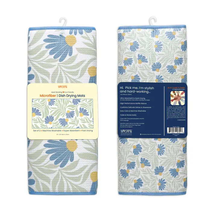 Blue Coneflower Microfiber Dish Drying Mats, Ultra Absorbent