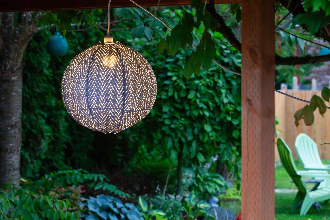 Stella Nova Outdoor Pendent Light - Chevron 18" Met Blue