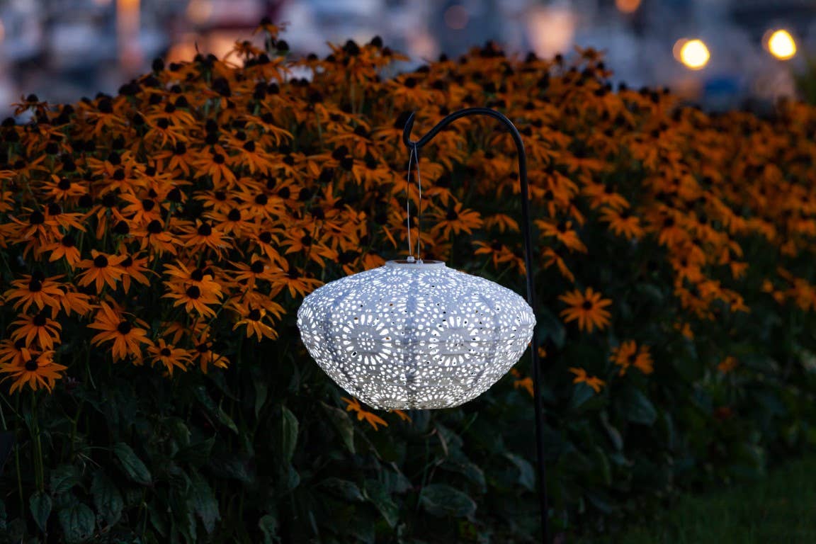 Stella Crown Chantilly Lace 13" Solar Lantern - Porcelain