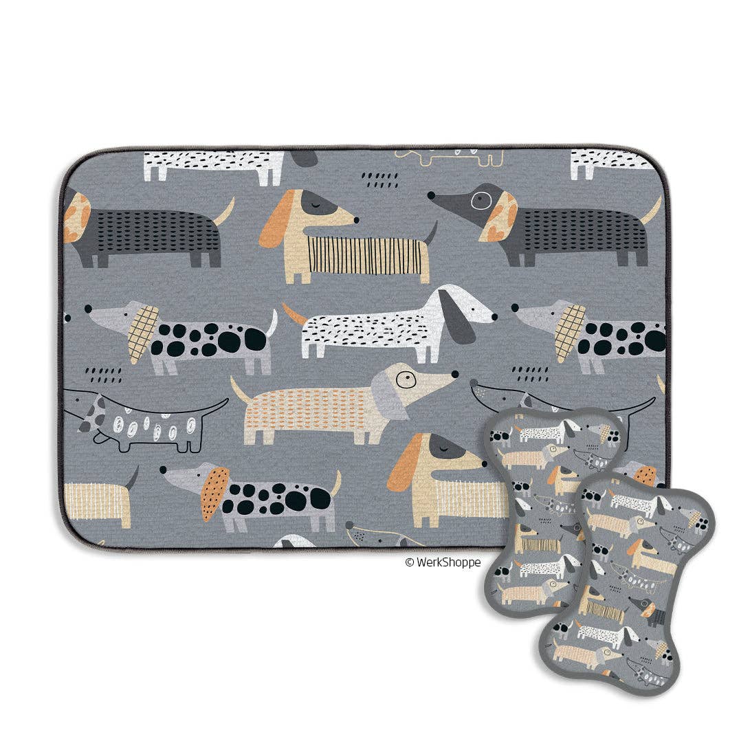 Dachshunds Bowl Mat & Scrubbie Set, Dog Food Placemat