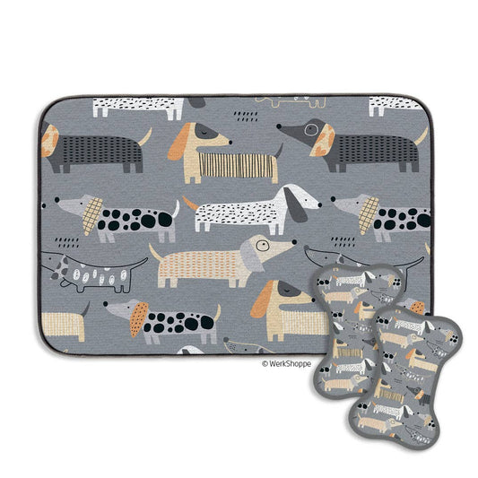 Dachshunds Bowl Mat & Scrubbie Set, Dog Food Placemat