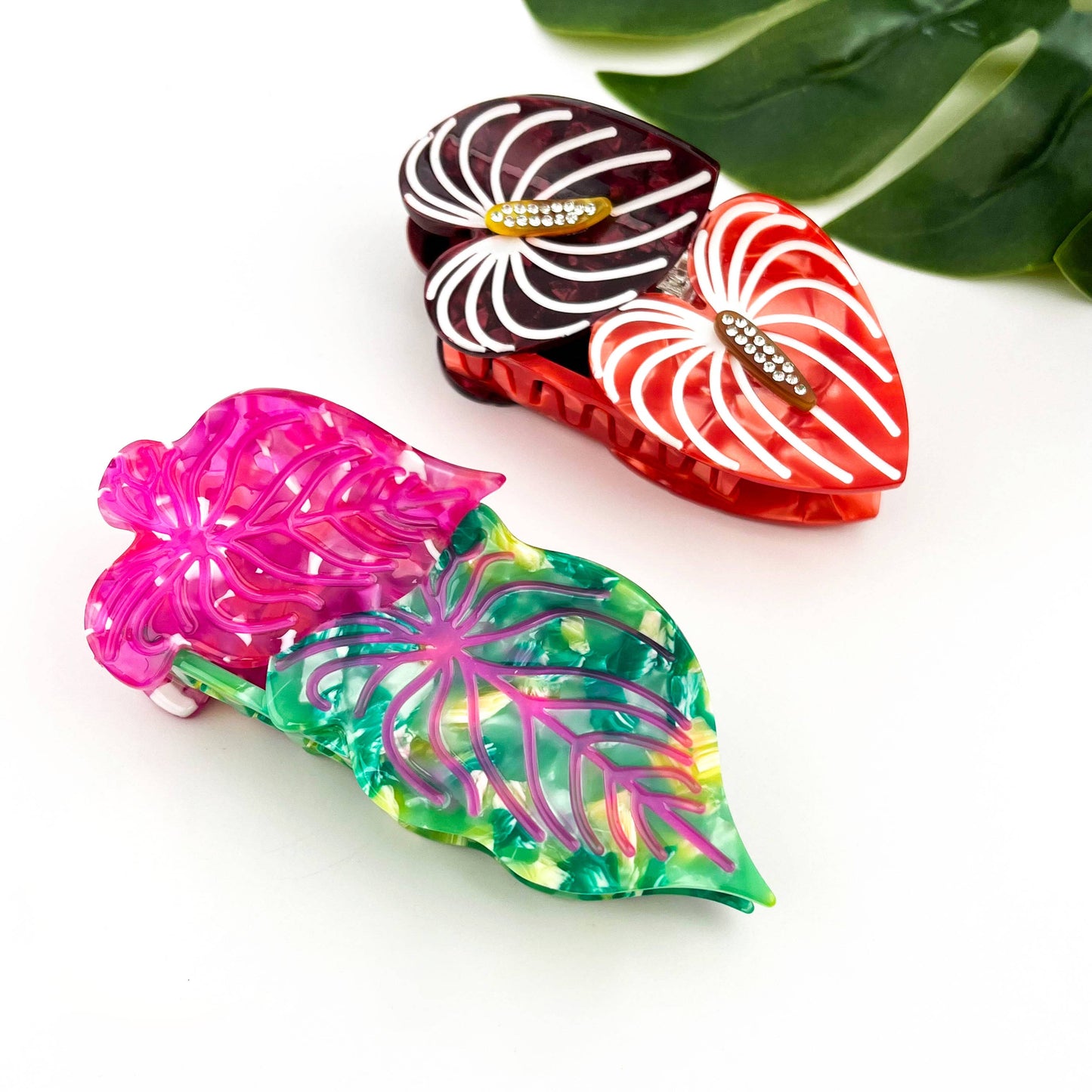 Acetate Leaf Hair Claw Clip, Monstera Leaf Hair Clip