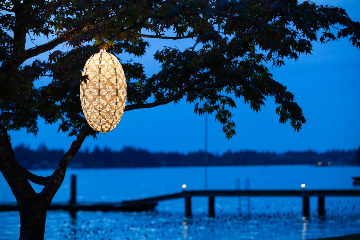 Stella Nova Outdoor Pendent Light- Geo Palm 22" White