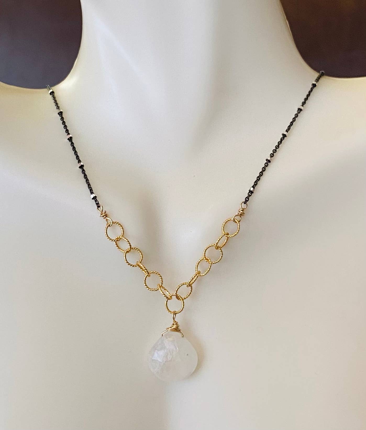 GSN27 Green amethyst mixed metal necklace