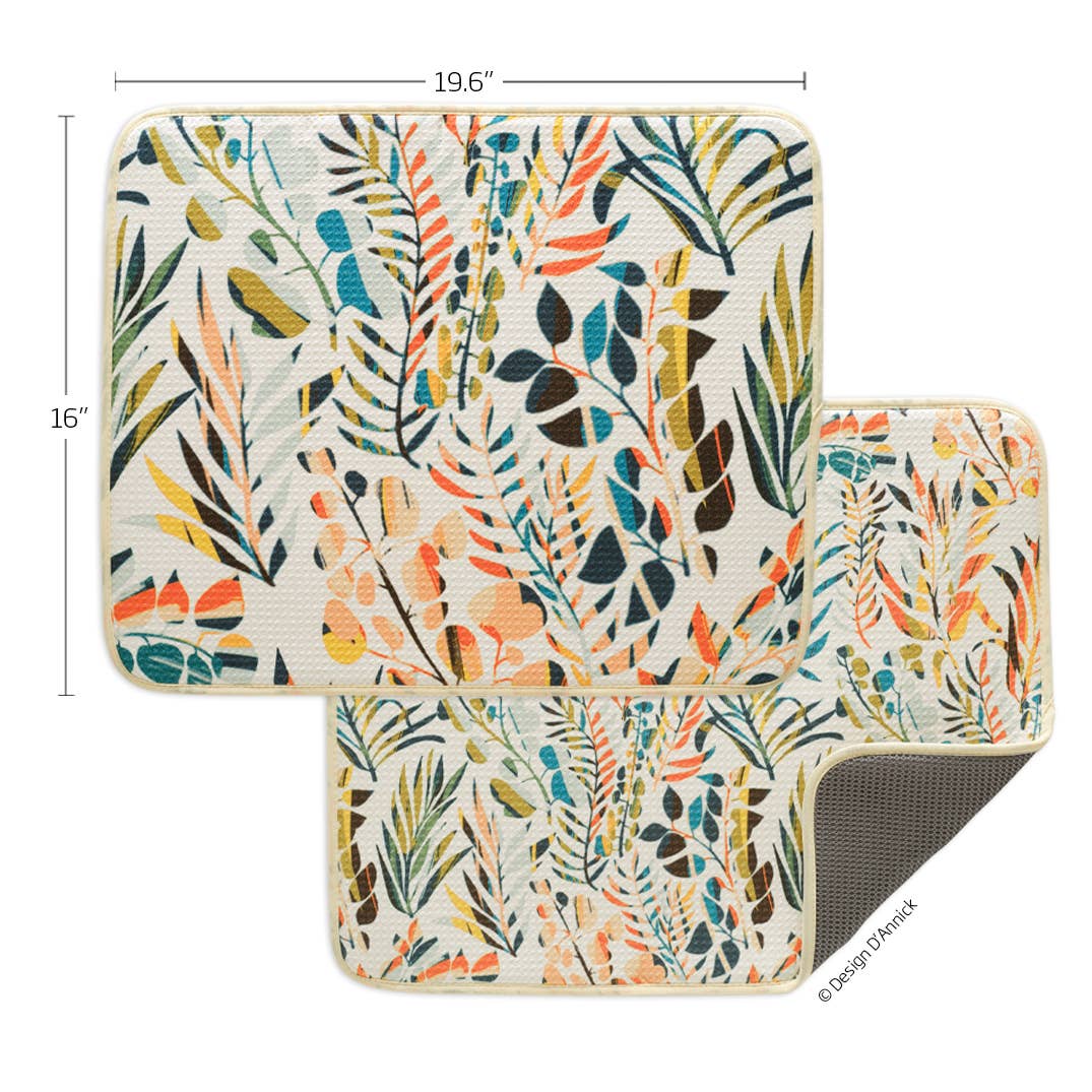Colorful Leaves Dish Drying Mats, Set of 2