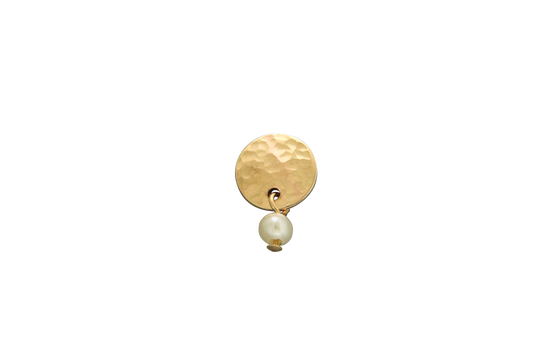 Hammered Disc with Pearl Post Earring