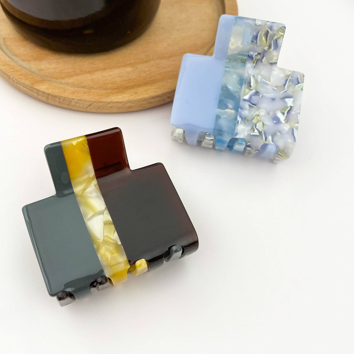 Tri-Color Striped Acetate Square Claw Hair Clip