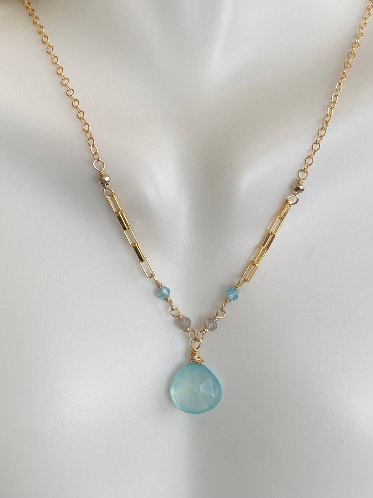 Chalcedony with apatite, labradorite, and pyrite rondelles