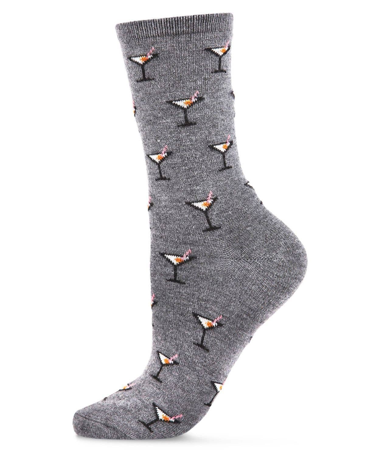 MeMoi Martini Drink Cashmere Blend Crew Socks