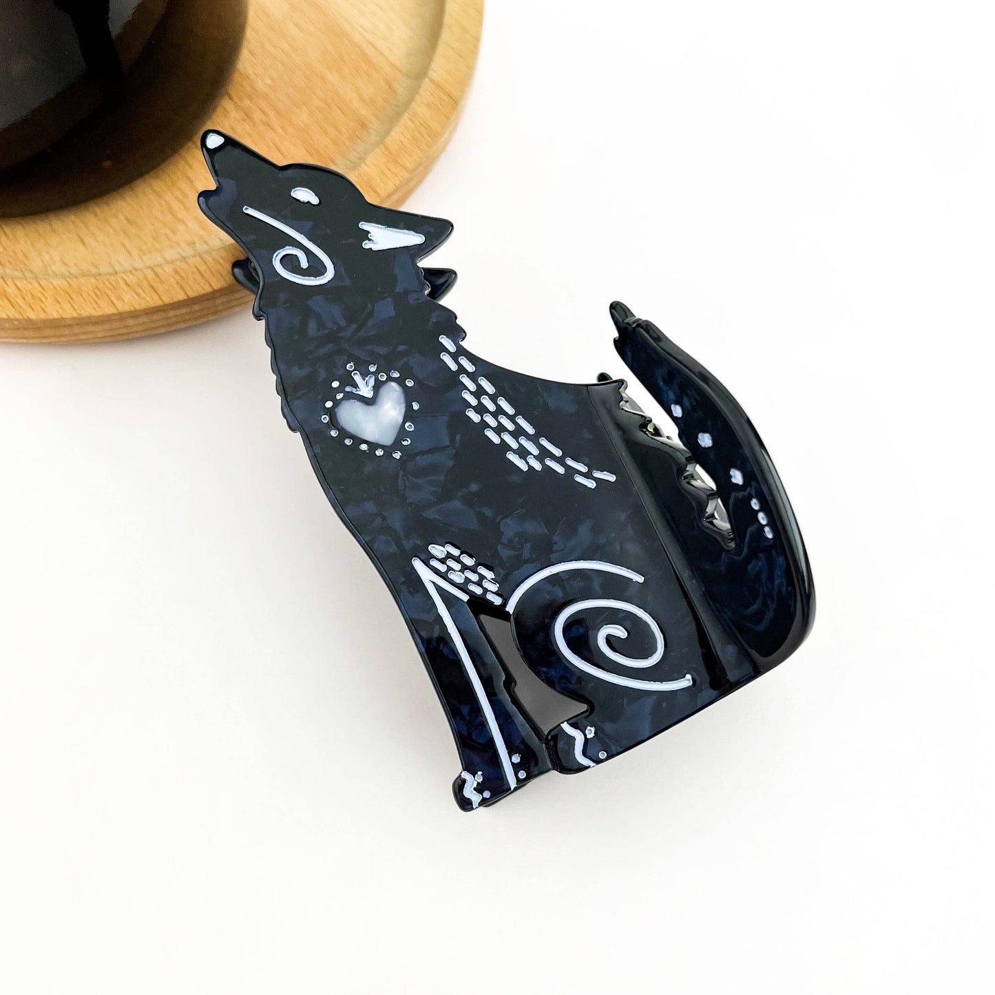 Black Wolf Hair Claw Clip, Cute Animal Hair Clip
