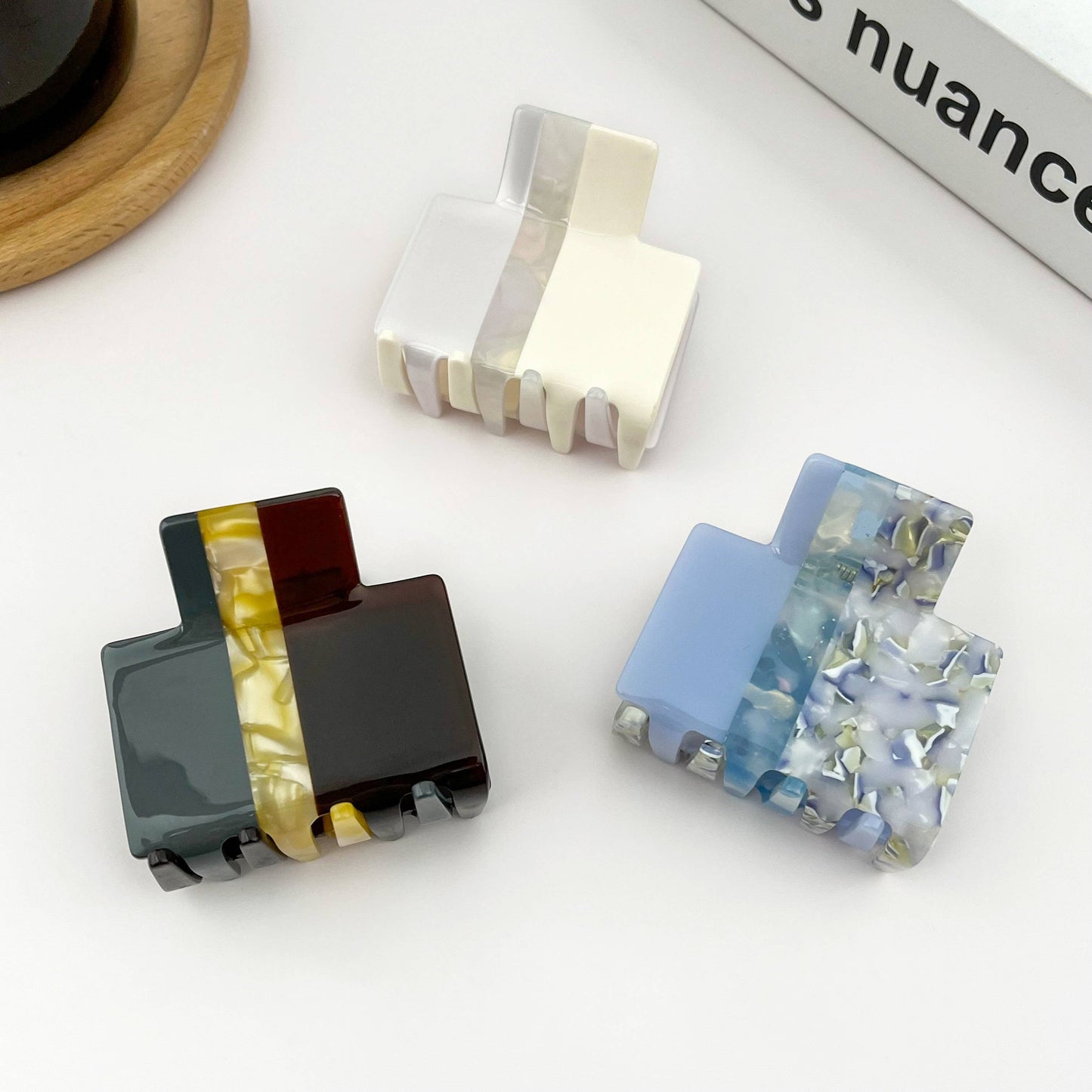 Tri-Color Striped Acetate Square Claw Hair Clip