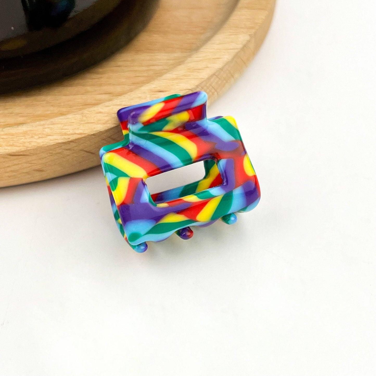 0.98'' Acetate Colorful Striped Mini Hair Claw Clip