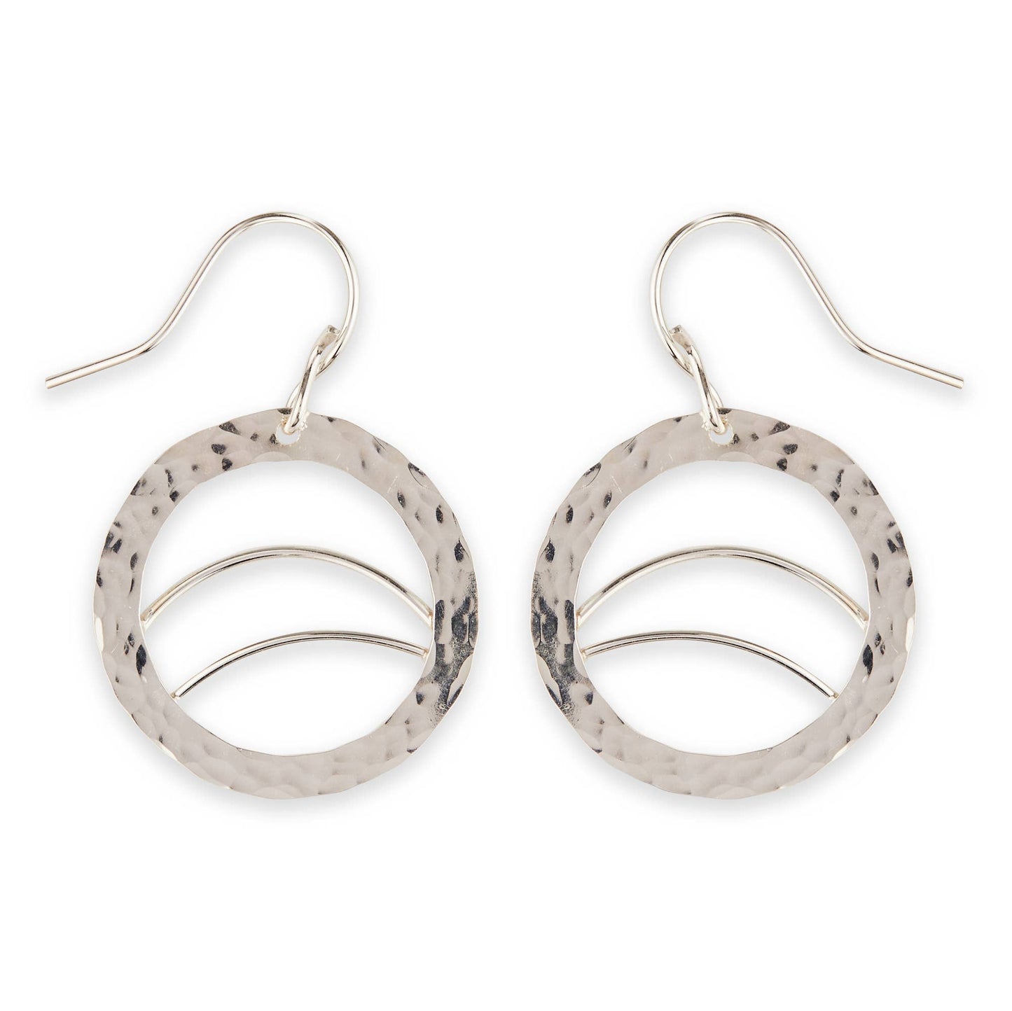 Hammered Circle Dangle Earring with Double Arc
