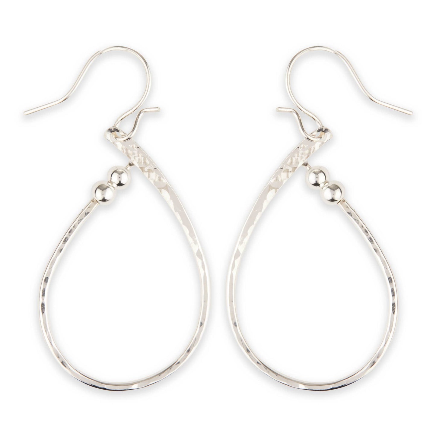 Double Bead Hammered Teardrop Earrings