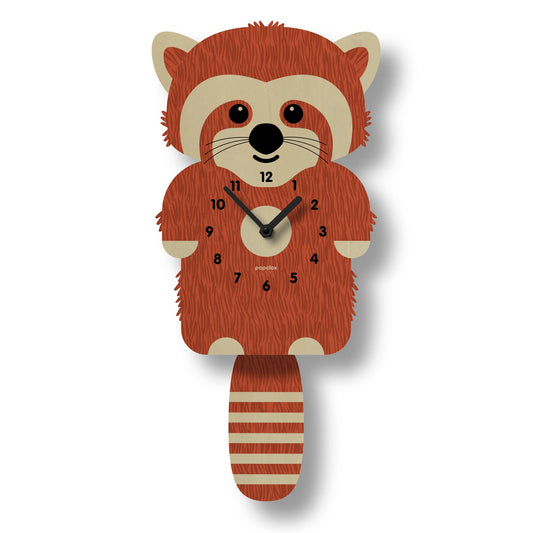 Red Panda Pendulum Clock - Wood