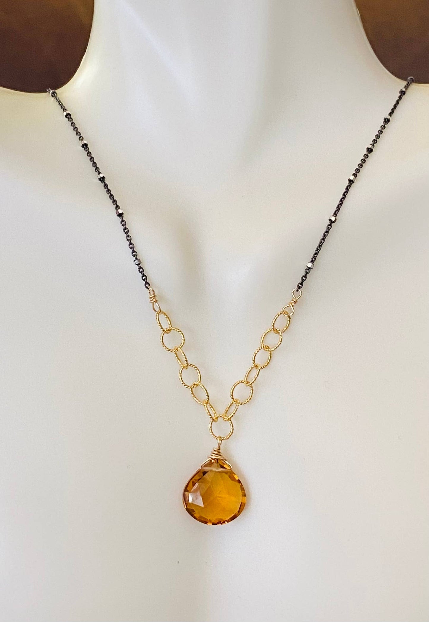 GSN27 Green amethyst mixed metal necklace