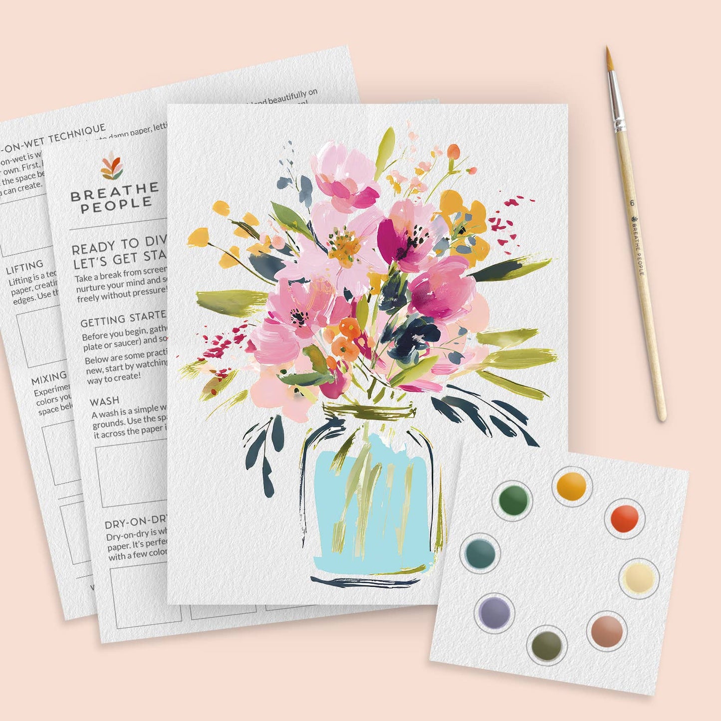 All-In-One Beginner Watercolor Paint Set - Jar of Flowers