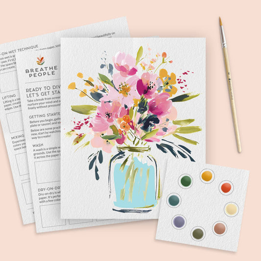 All-In-One Beginner Watercolor Paint Set - Jar of Flowers
