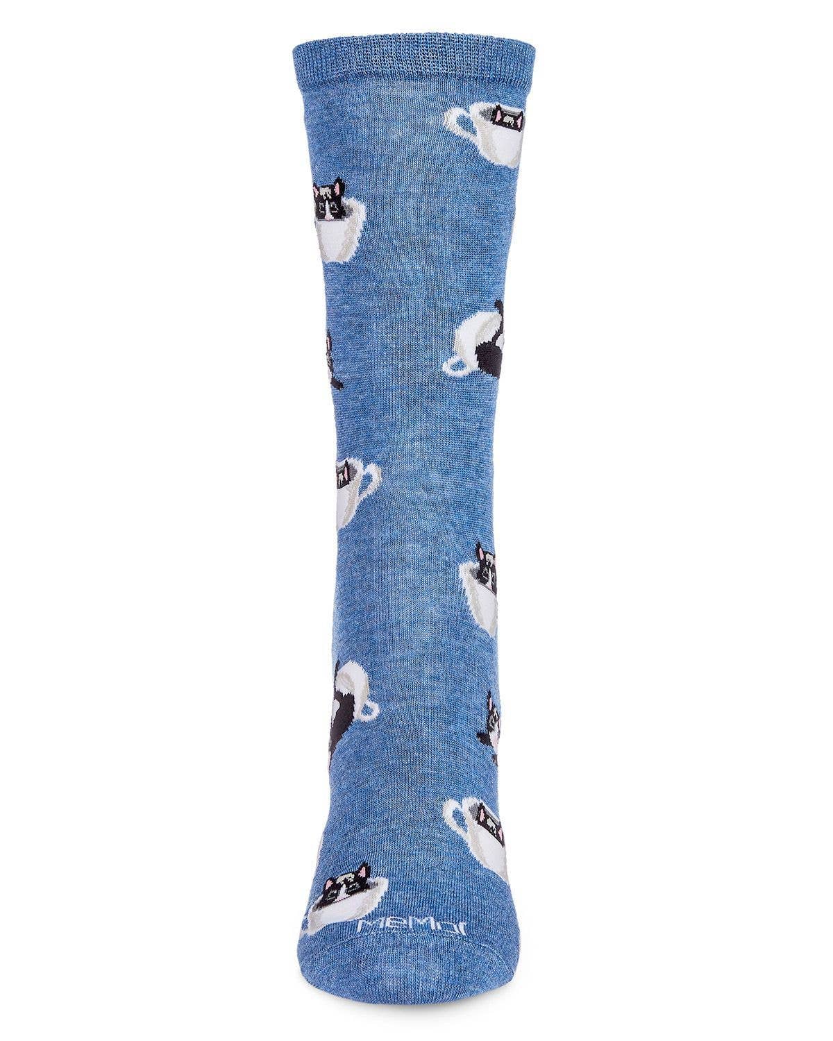 MeMoi Cup o' Cats Bamboo Blend Crew Socks