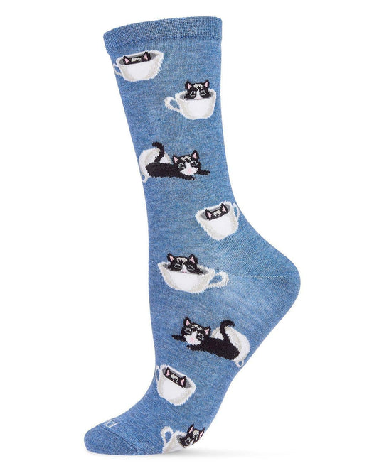 MeMoi Cup o' Cats Bamboo Blend Crew Socks