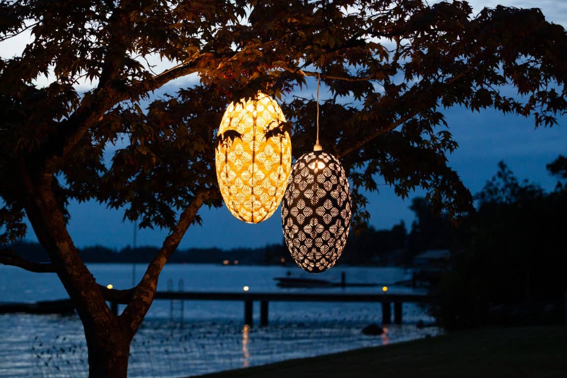 Stella Nova Outdoor Pendent Light- Geo Palm 22" Midnight