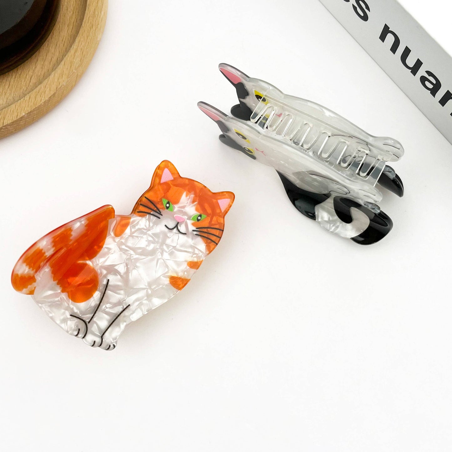 Cow Cat & Orange Cat Hair Clips, Cute Animal Claw Clip