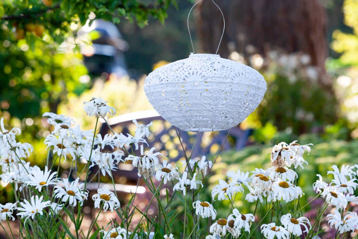 Stella Crown Chantilly Lace 13" Solar Lantern - Porcelain