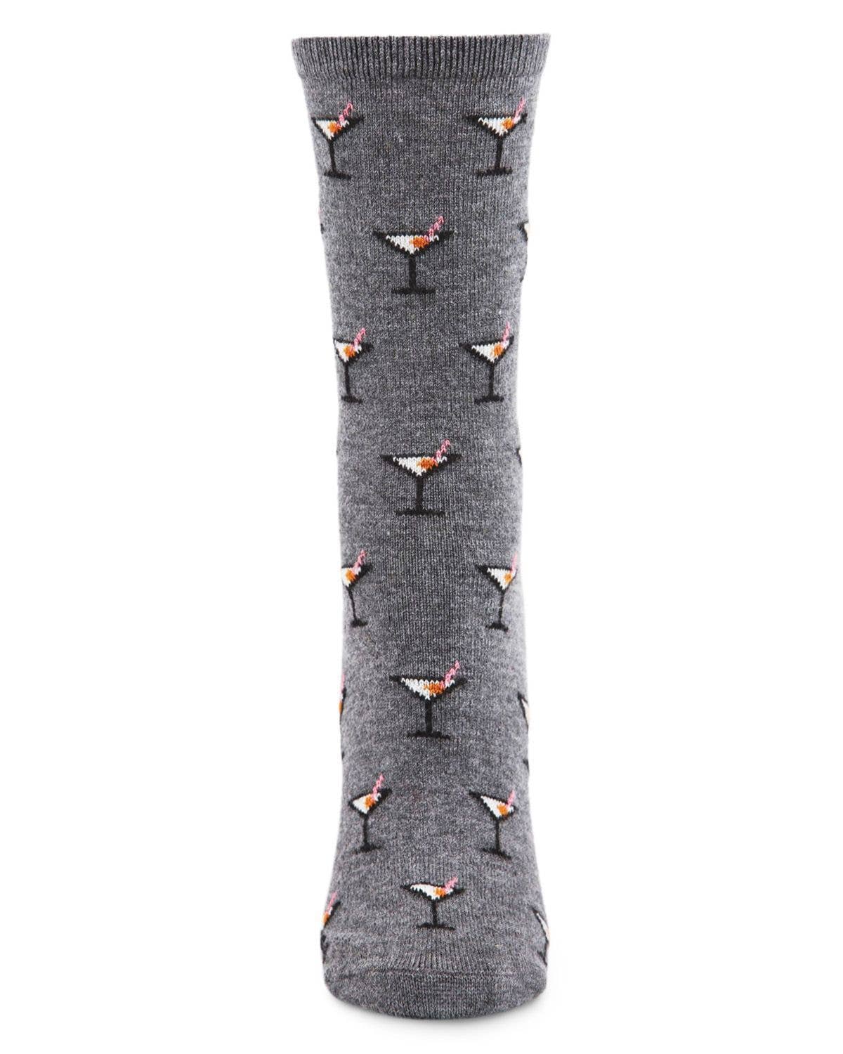 MeMoi Martini Drink Cashmere Blend Crew Socks