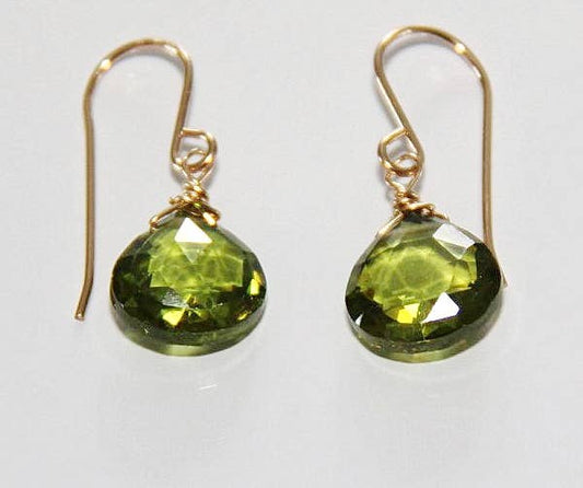 Heart Shape Peridot Gem Gold Earrings