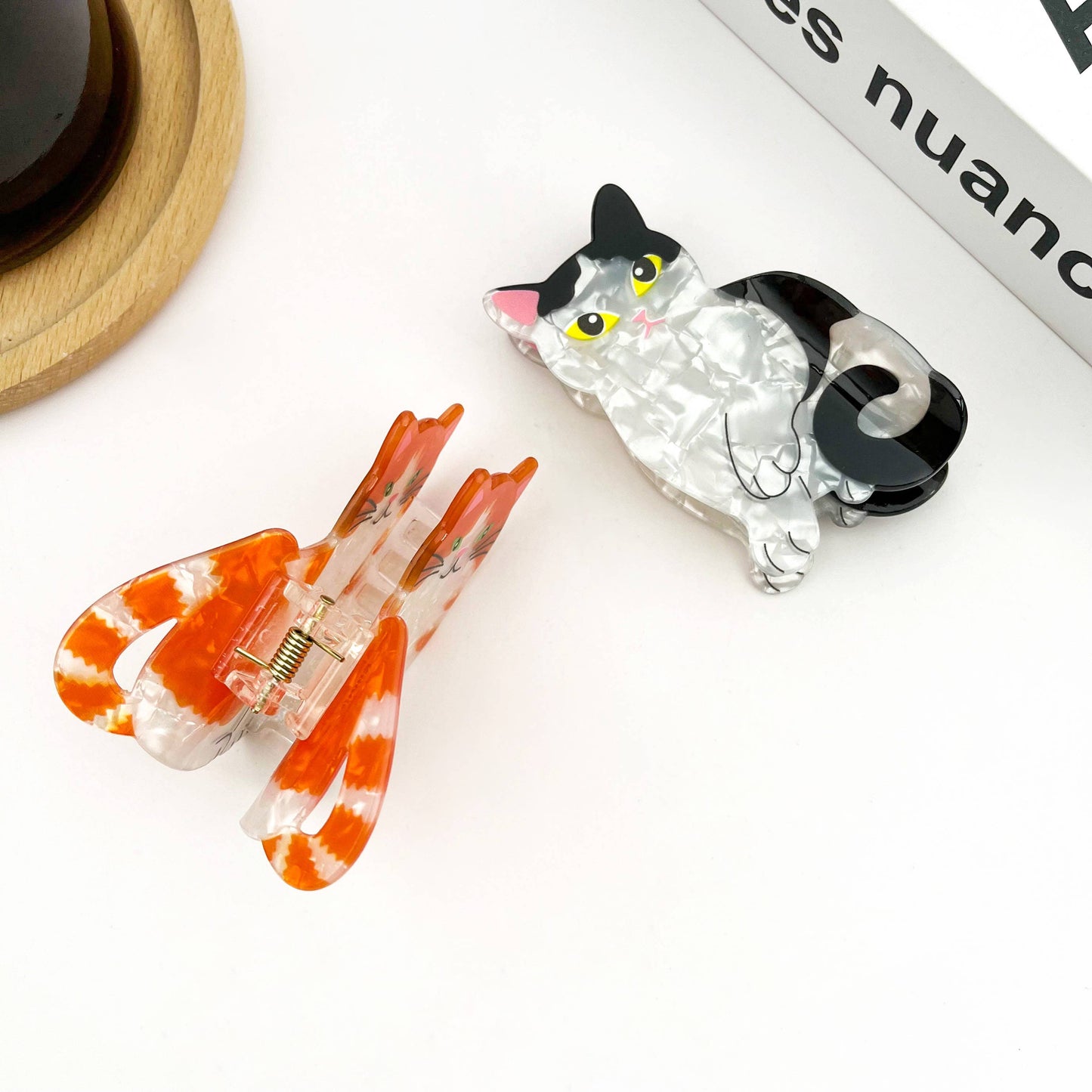 Cow Cat & Orange Cat Hair Clips, Cute Animal Claw Clip