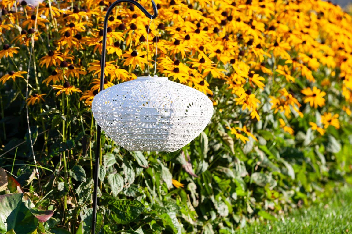 Stella Crown Chantilly Lace 13" Solar Lantern - Porcelain
