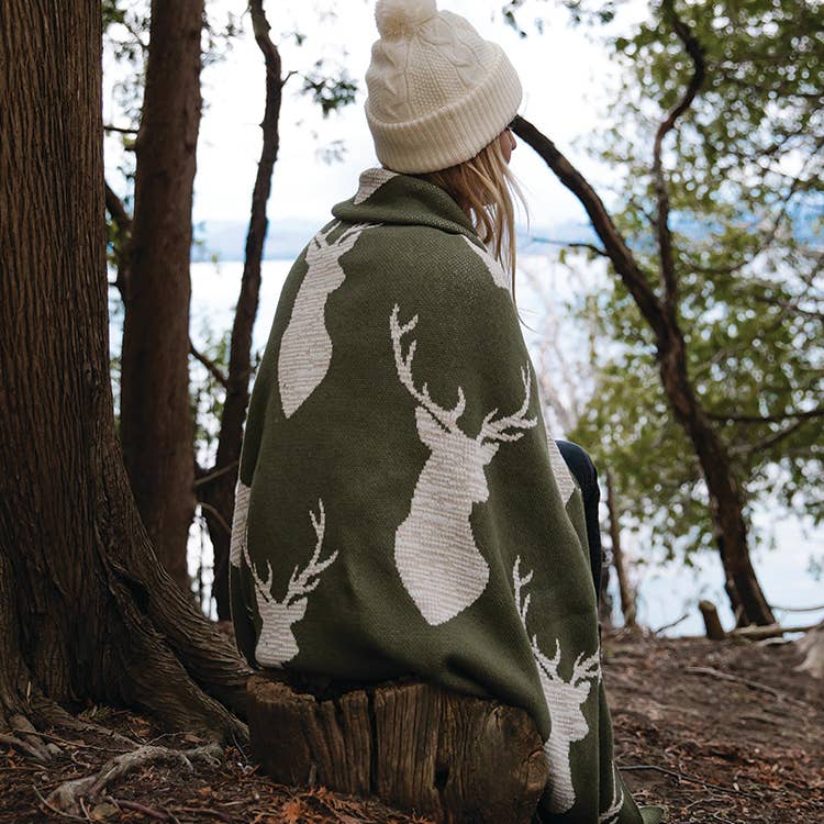 Oh Deer - Rustic Cotton Sustainable Knit Throw Blanket