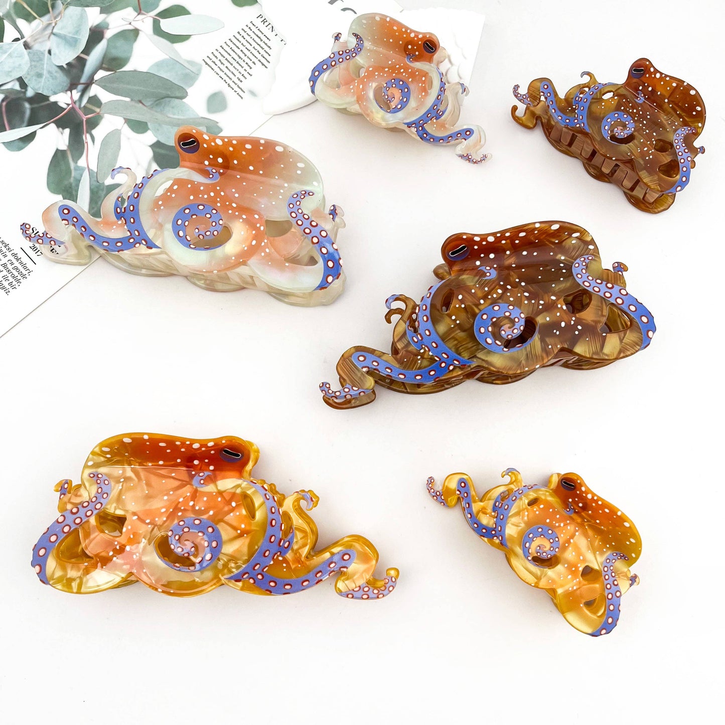 Blue Ring Octopus Hair Claw Clip, Ocean-Inspired Hair Clip